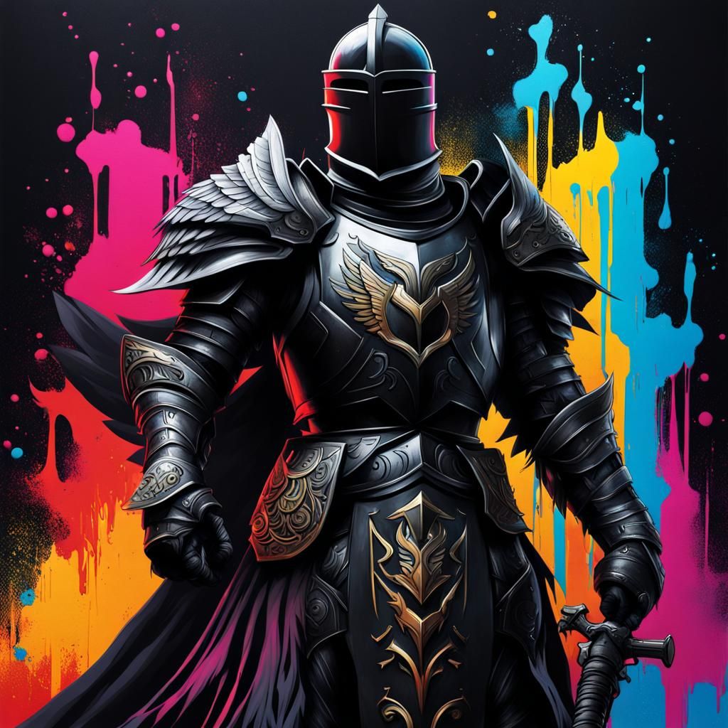 Black Knight with Eagle in Graffiti Style