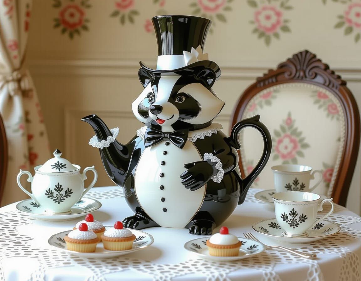 Whimsical Rococo Badger Teapot in Grandville Style