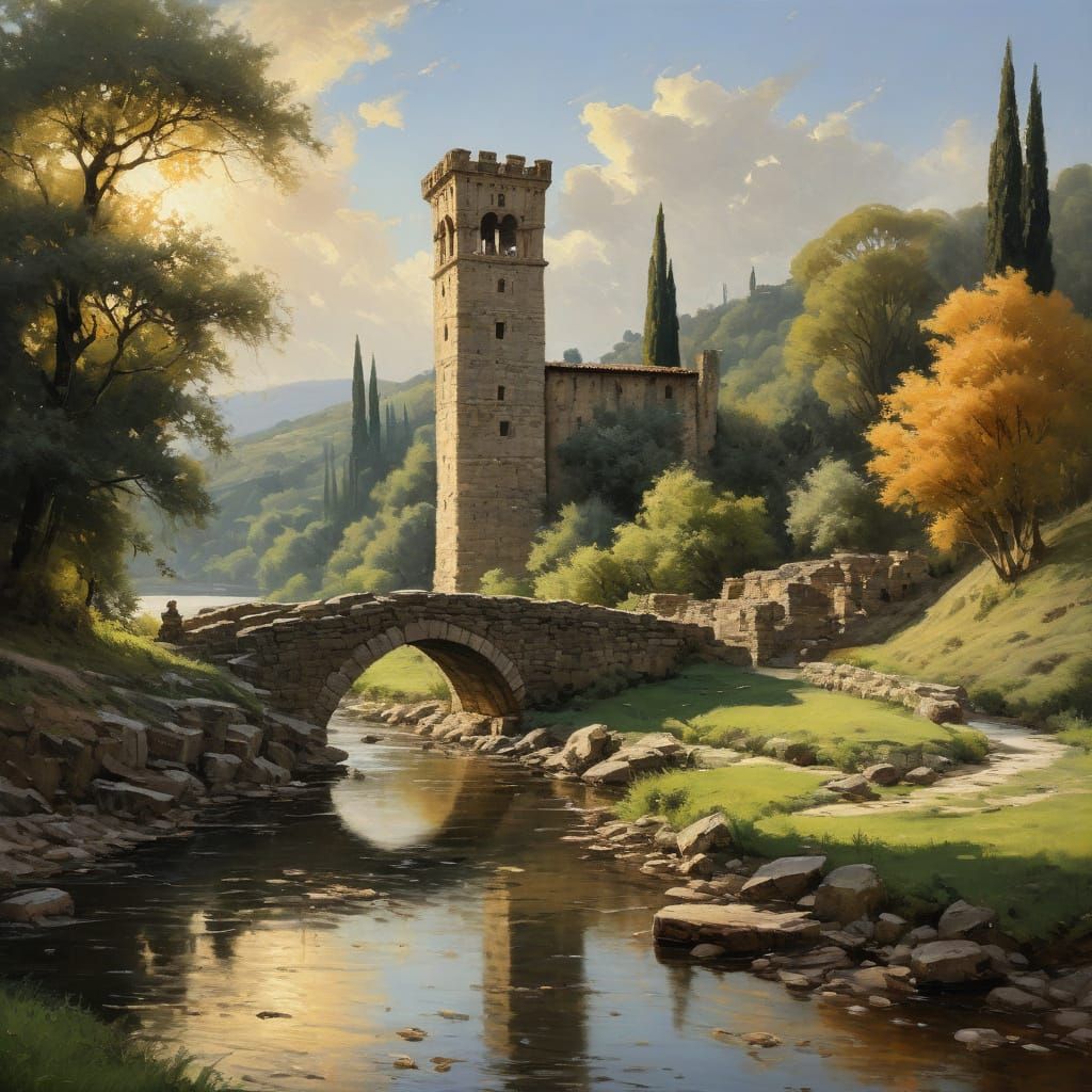Ancient Tower in Warm Italian Light
