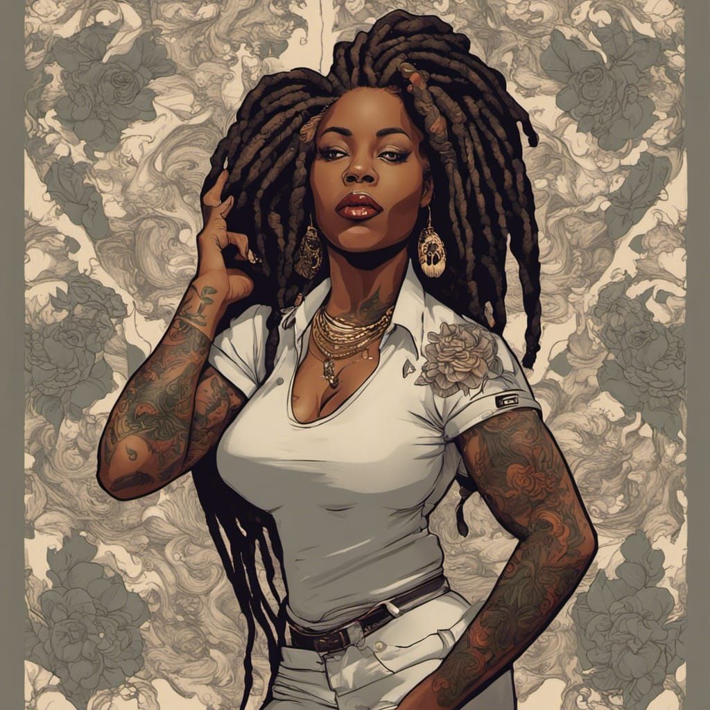 Curvy Black Woman with Dreads in Pin-Up Style