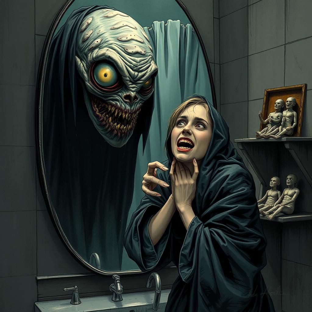 Terrifying Demon Lurking in Mirror Reflection