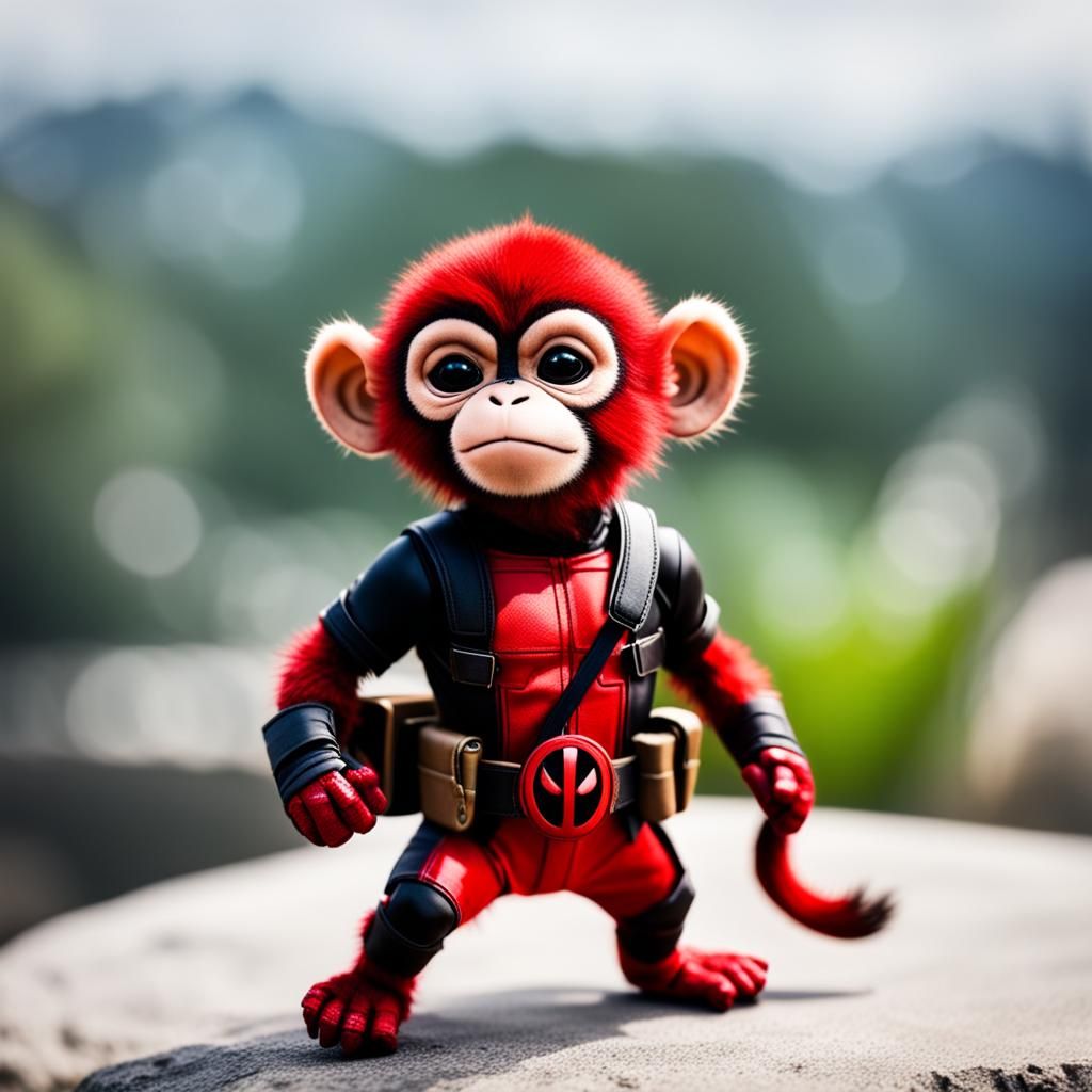 Baby Monkey as Deadpool: Realistic Photography