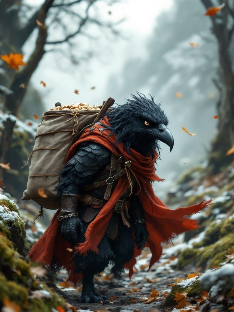 Anthropomorphic Raven Embarks on a Quest in Photorealistic D...