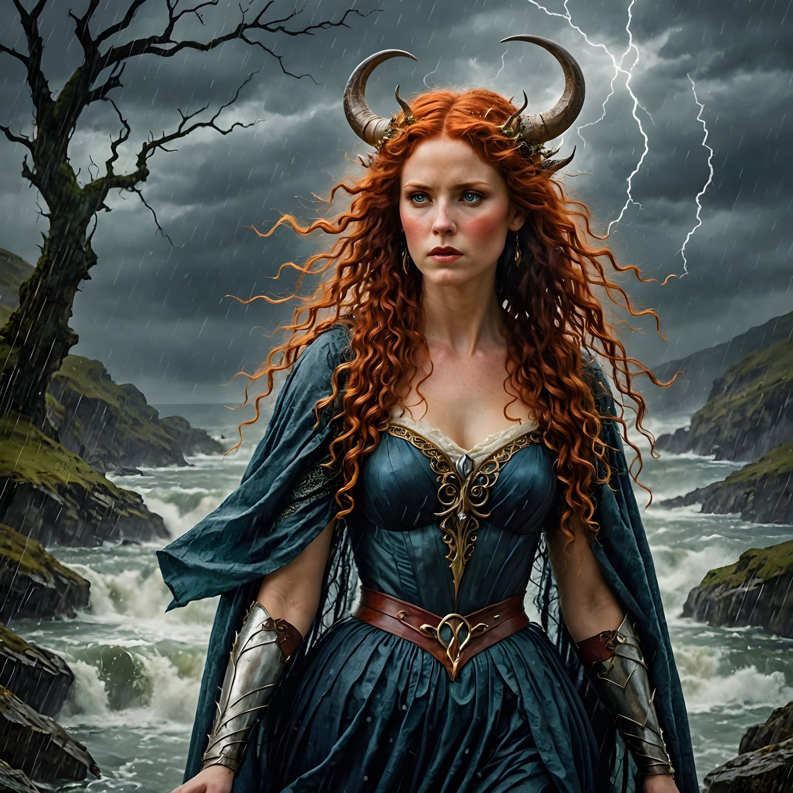 Surreal Pre-Raphaelite Goddess in Stormy Weather