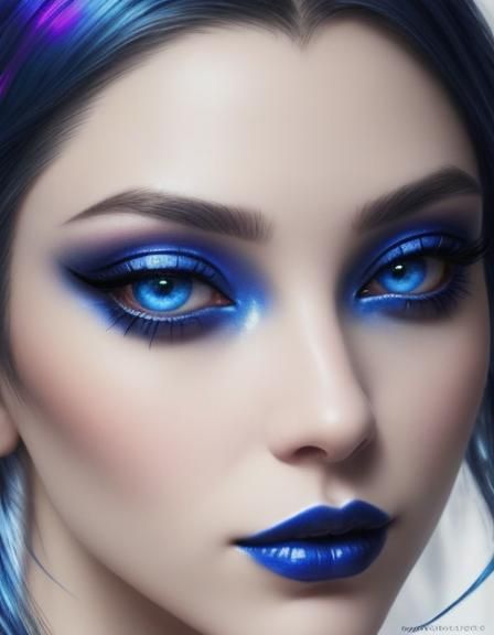 Ethereal gothic beauty young lady with shiny cobalt blue hai...