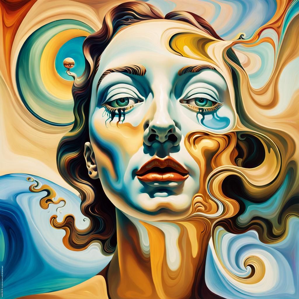 Surrealist Woman Melts into Vibrant, Ethereal Dreamscapes