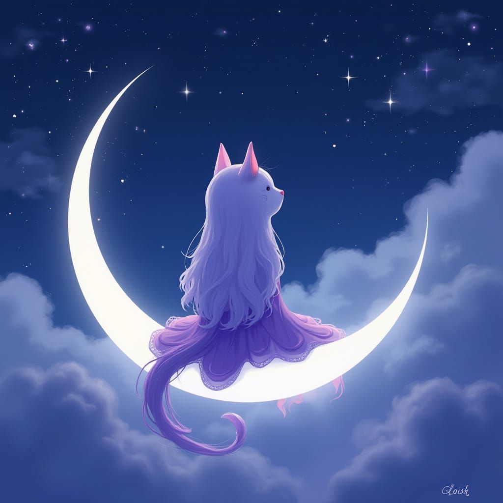 Ethereal Ghost Cat Girl Contemplates the Cosmos