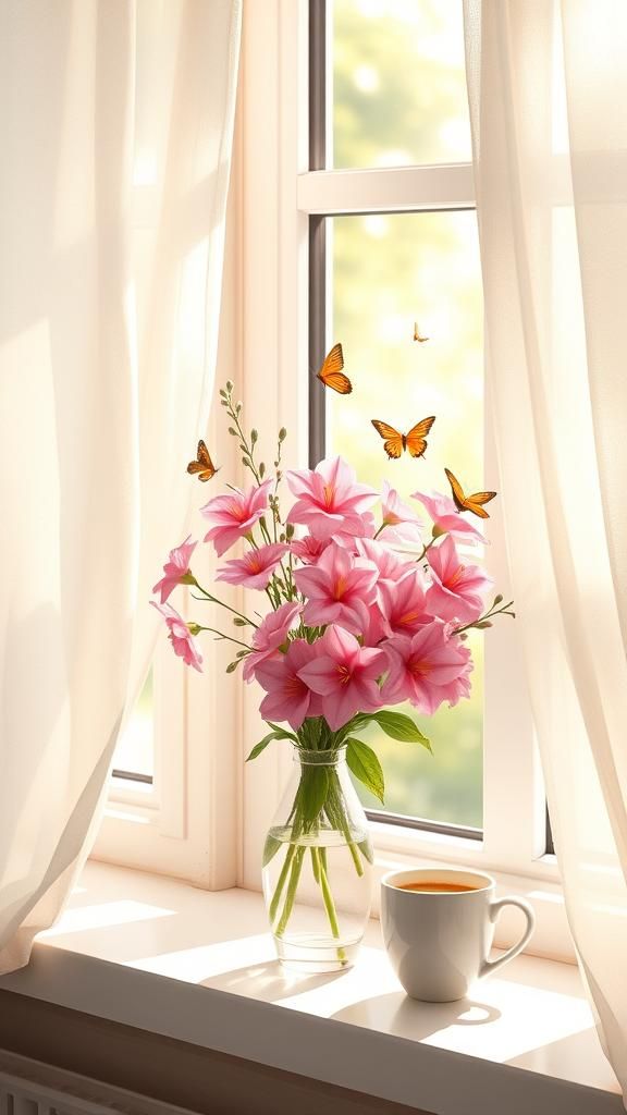 Pink Flowers in Impressionist Sunlight