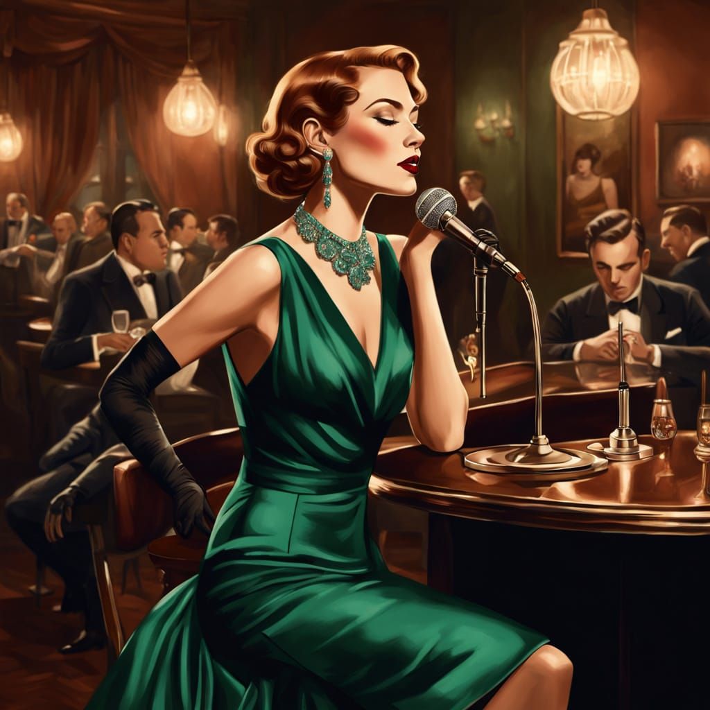 Jazz Singer in Vintage Club: Painterly Digital Art