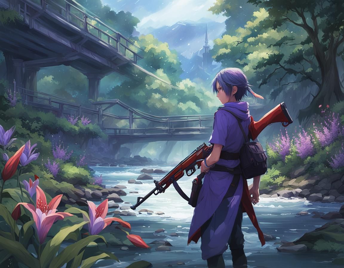 Female Gunbreaker in Jungle - Anime Key Visual