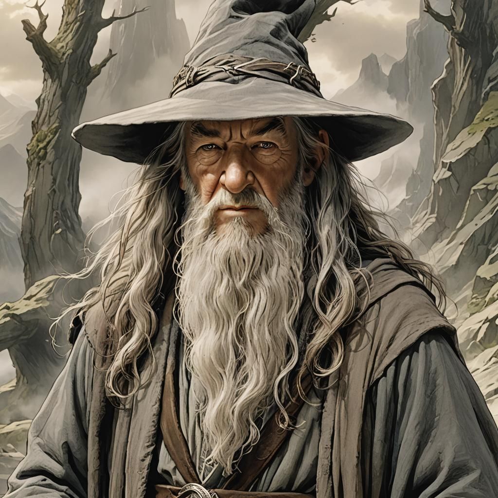 Gandalf the Wizard Portrait in Art Nouveau Style