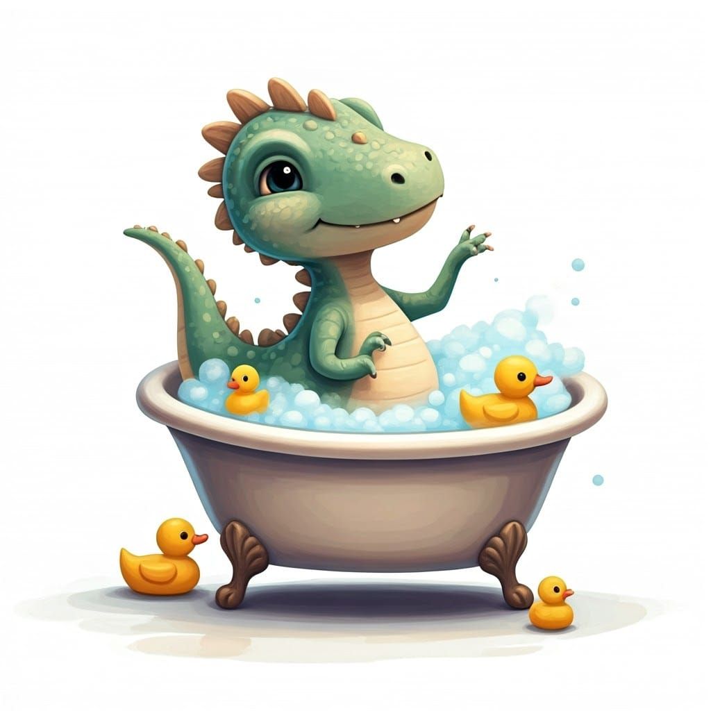 Whimsical Baby Dinosaur in Soapy Bliss