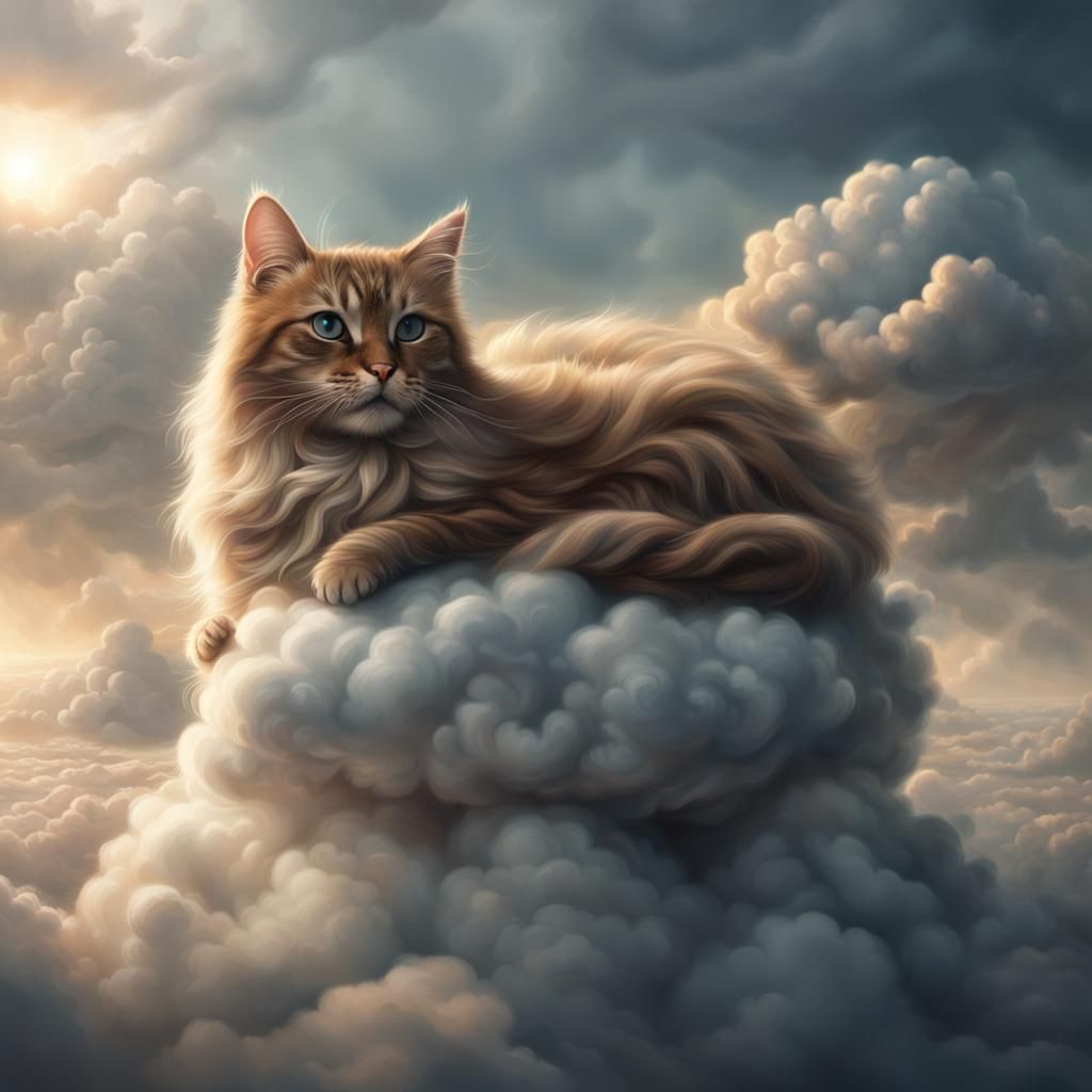 Cloud Cat Resting on Cloud: Digital Matte Painting