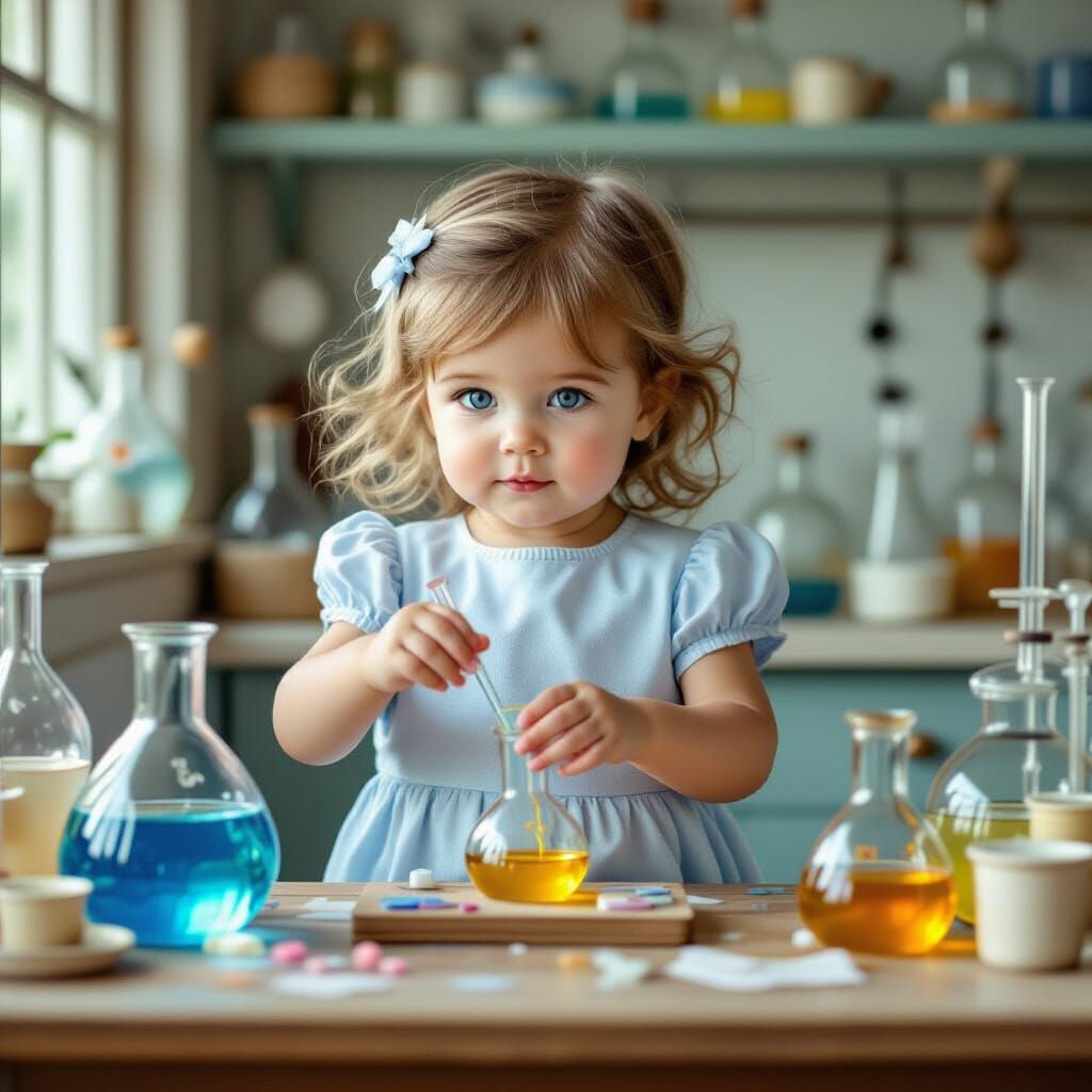 Girl Scientist in Whimsical Lab, Illustration Style