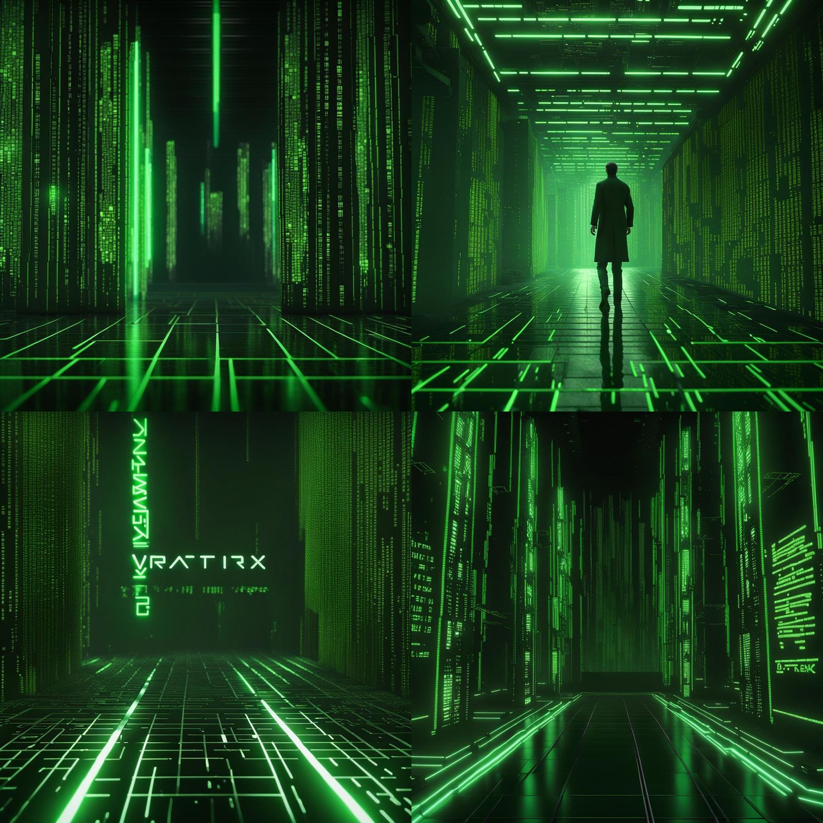 Matrix Green Code Descends on Black Background