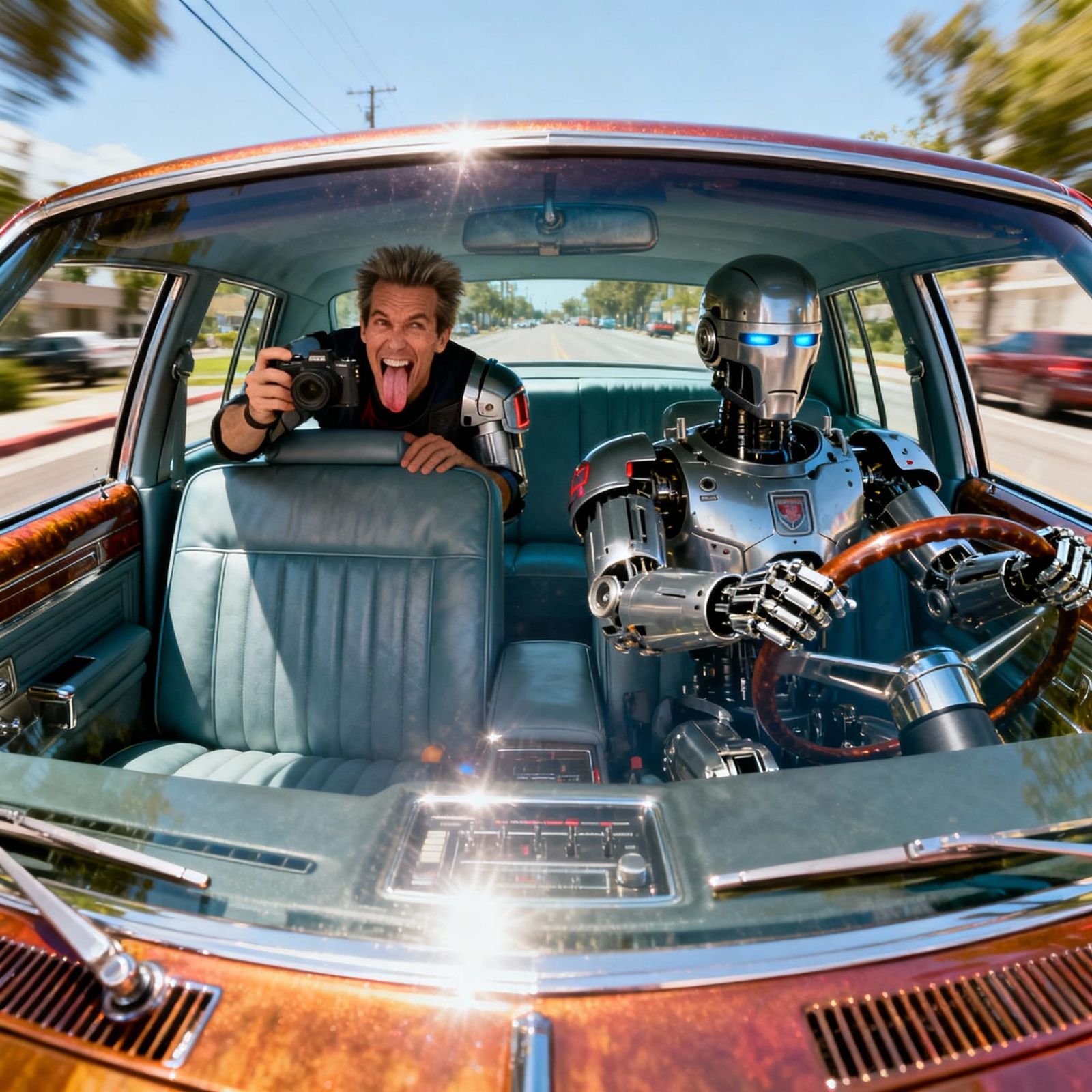 Robots Take a 70s Car Selfie