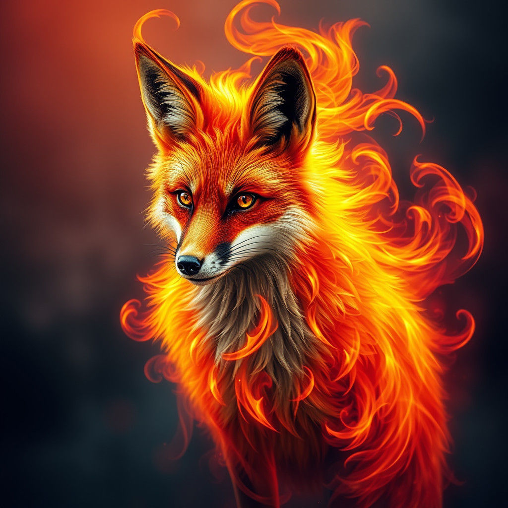 Fiery Fox: Hyperrealistic HDR Image of Living Flames
