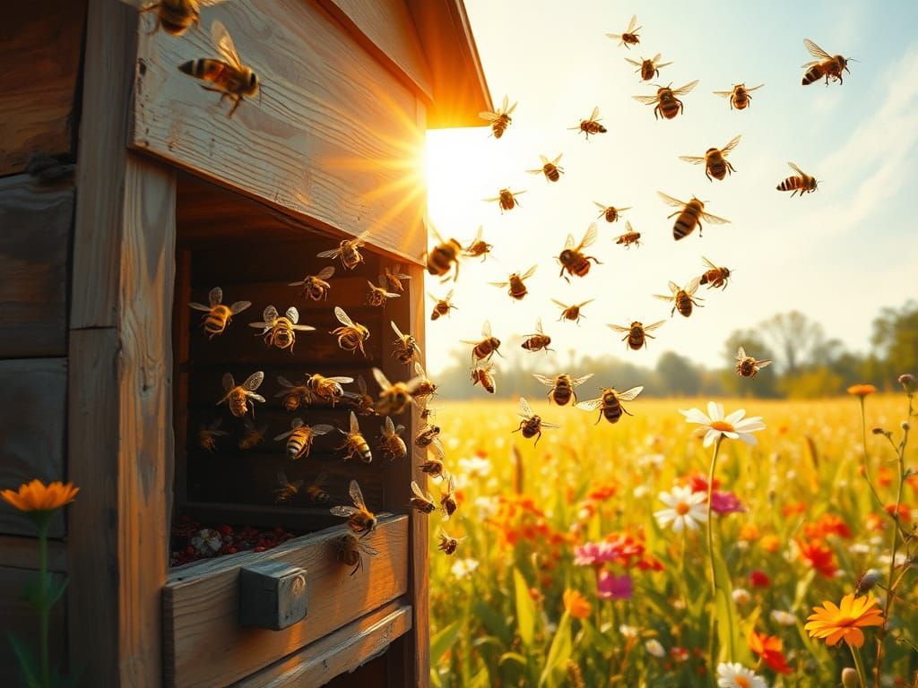 Impressionist Masterpiece: Golden Hour Bees in Vibrant Bloom