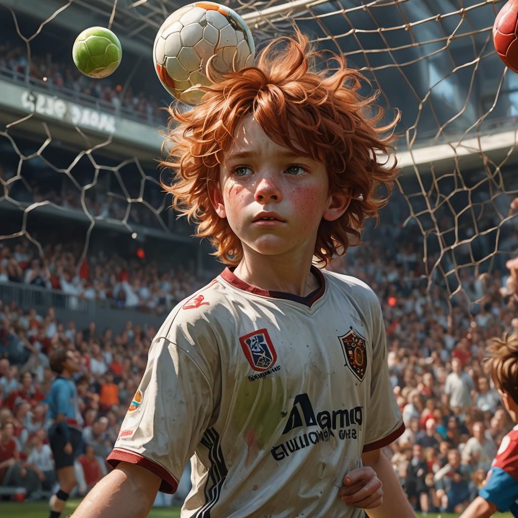 Grimey Redhead Catches Ball: Hyperdetailed Digital Portrait