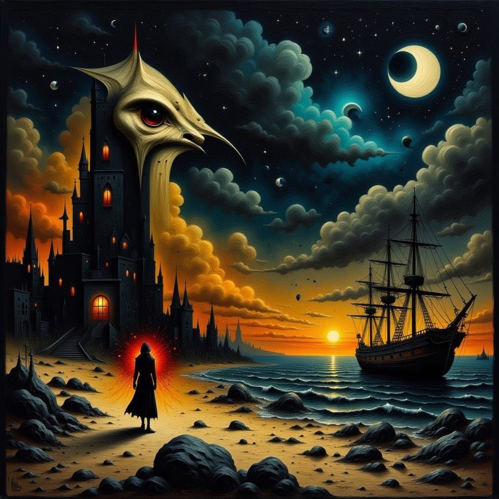 Darkness Descends on a Haunted Oceanfront in Retro Metal Sty...