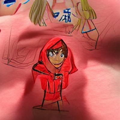 Teenage Boy Drawing Anime Girl in Red Shirt