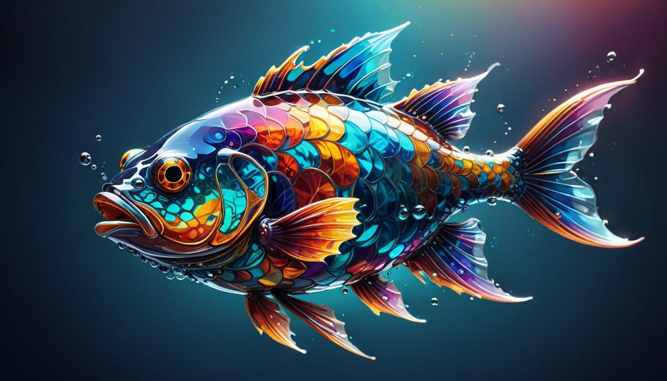 Glass Fish Swimming in Abstract Fractal Style