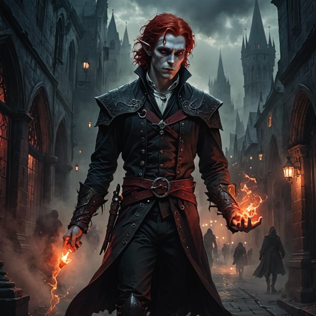 Dark Fantasy Warlock in Gothic City