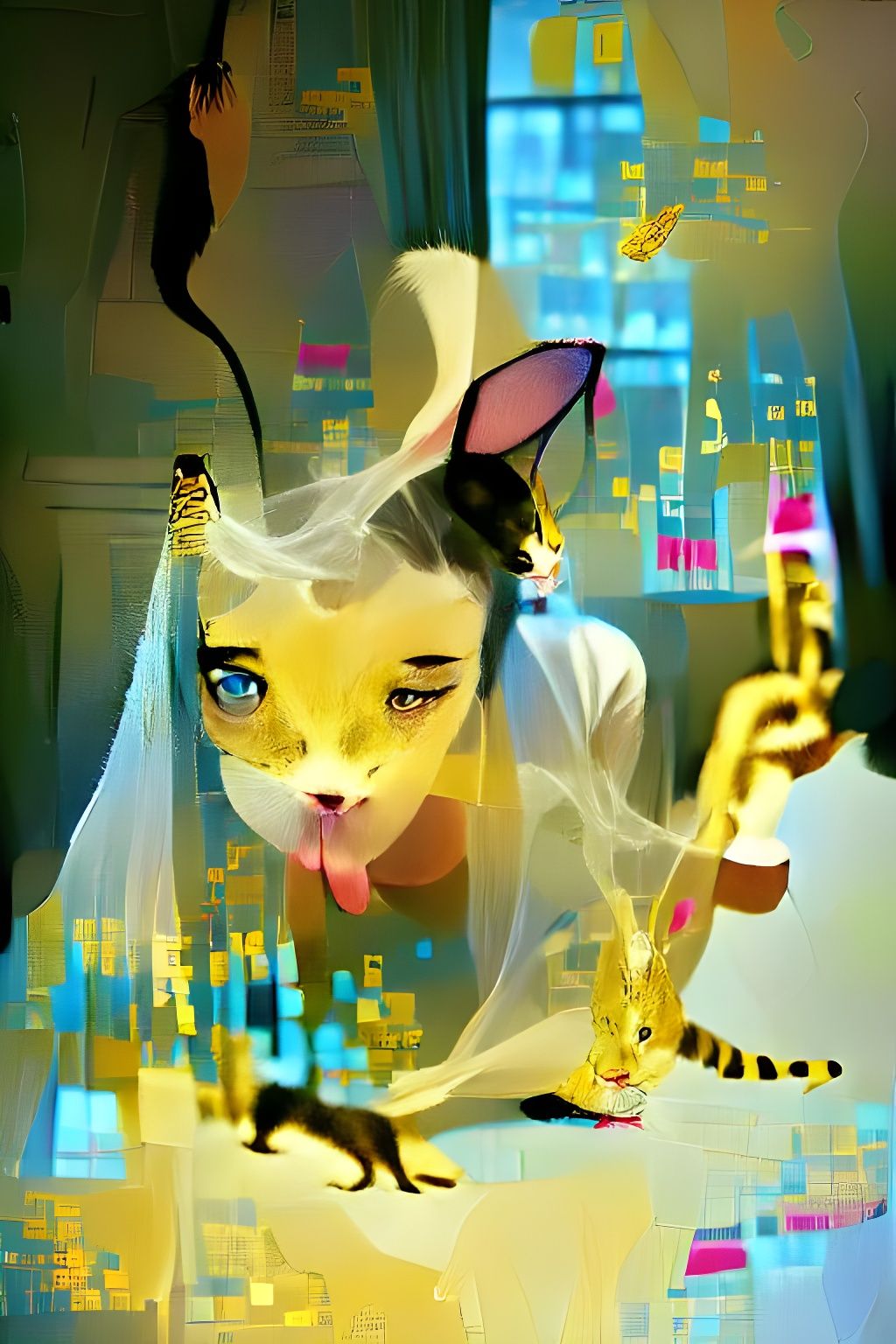 Exotic Cat in Digital Painting Style