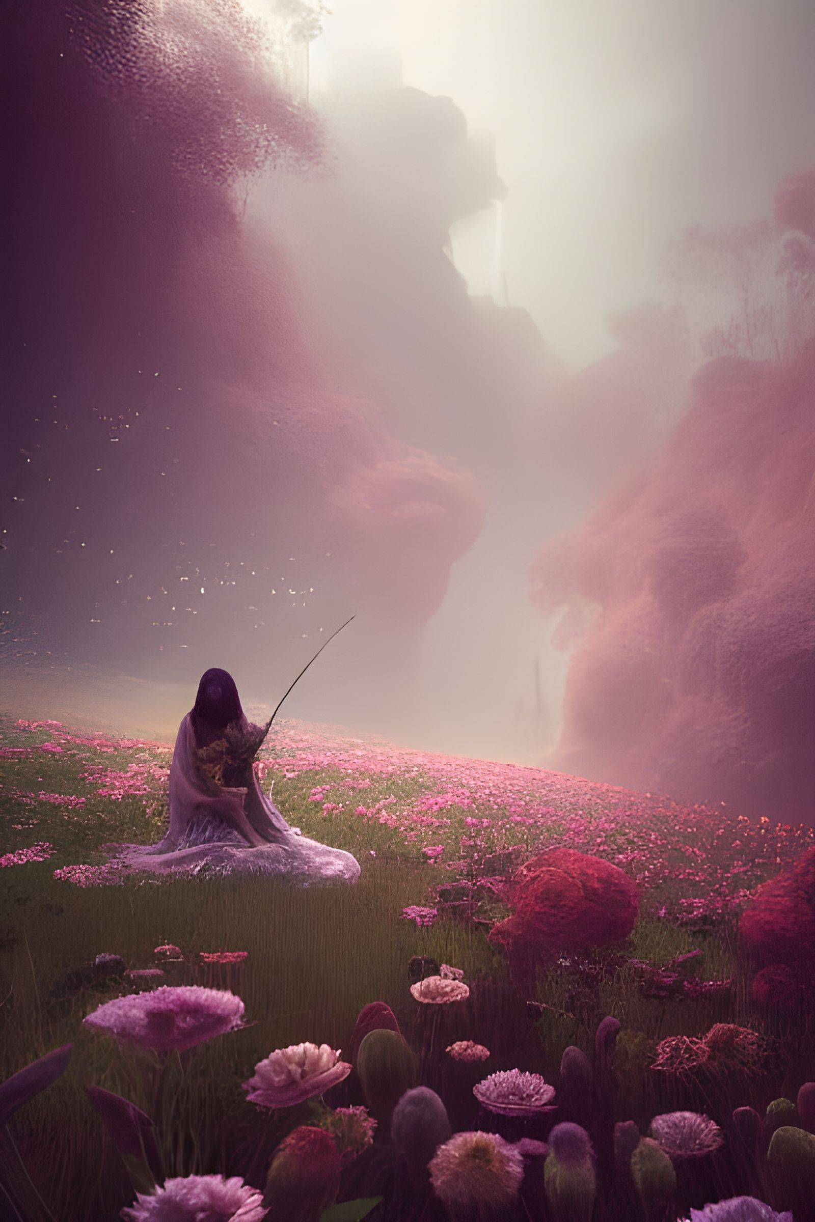 Ethereal Needlework Flowers in a Dreamlike Style