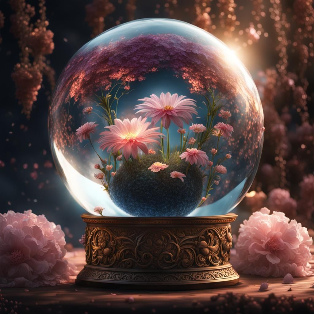 Irradiant Crystal Ball with Flowers: Digital Painting