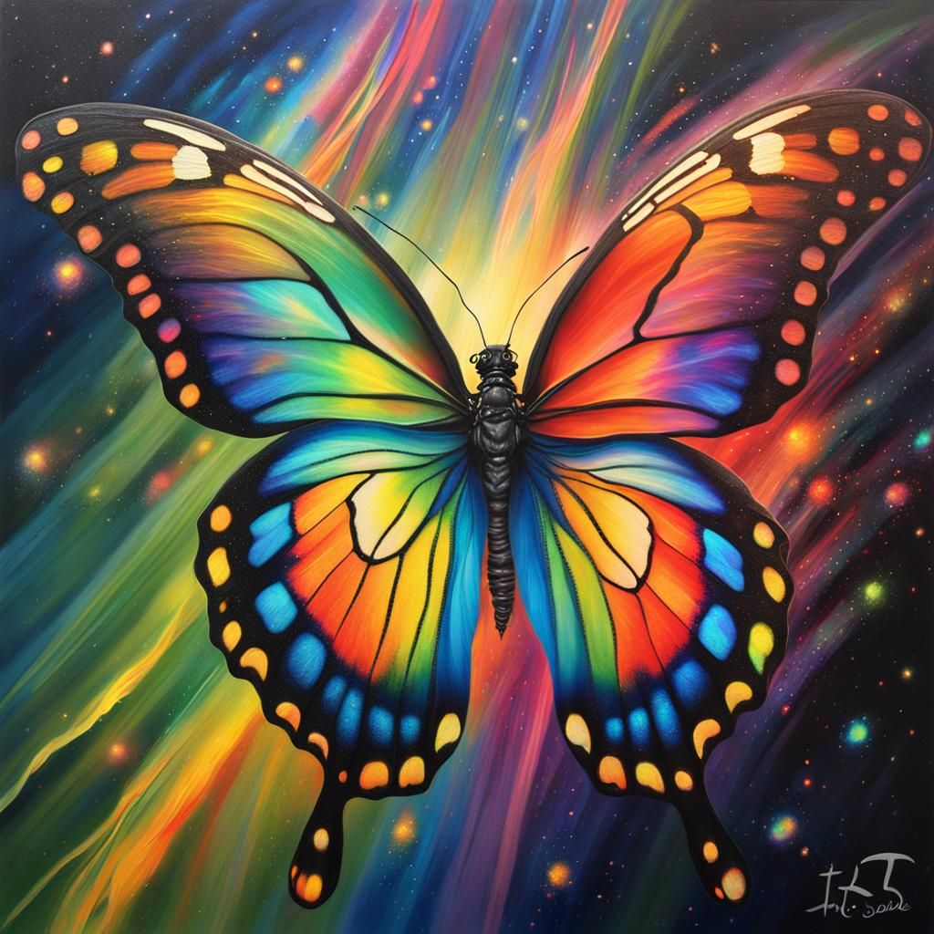 Cosmic Rainbow Butterfly in Fantasy Art Style