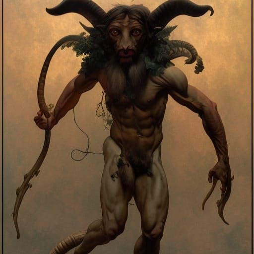 Imposing Satyr in Digital Art Nouveau Style