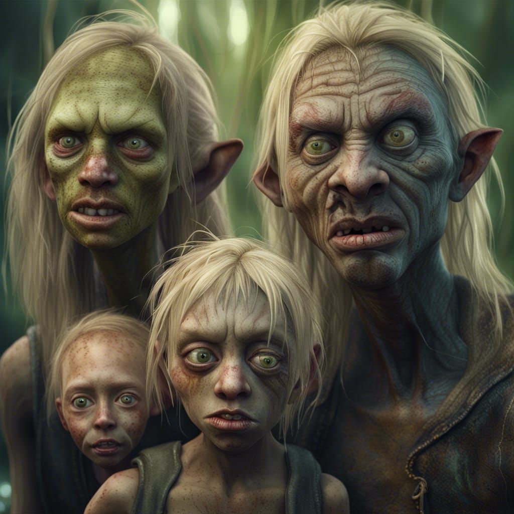 Swamp Family Portrait in Hyperdetailed Digital Art