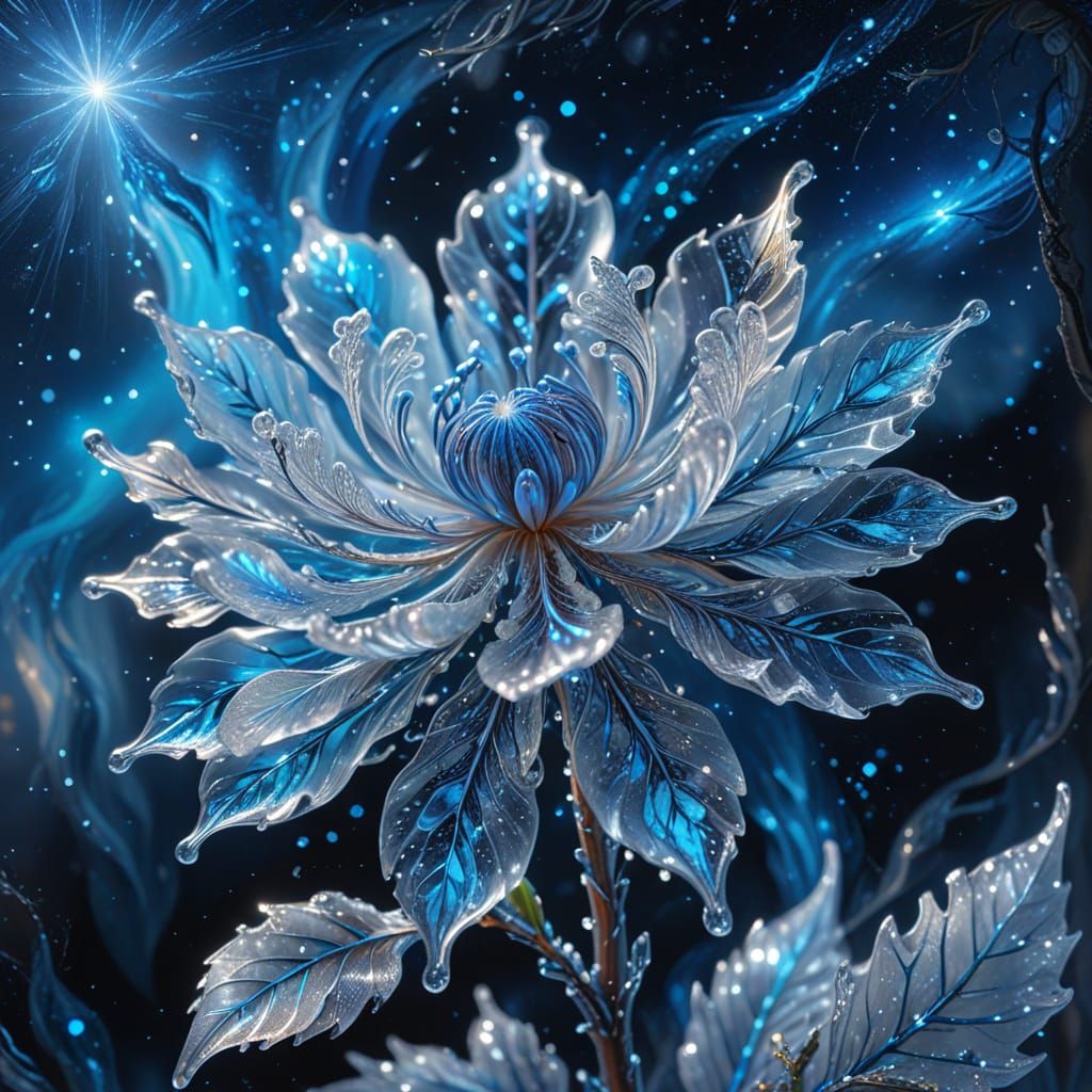 Magical Ice Flower Blooms in Dreamlike Winter Landscape