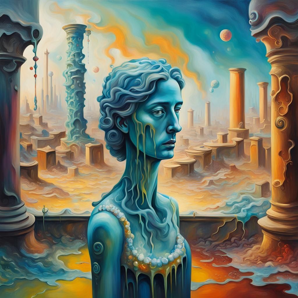 Surreal Portrait in Utopian Cityscape, Dali-Inspired