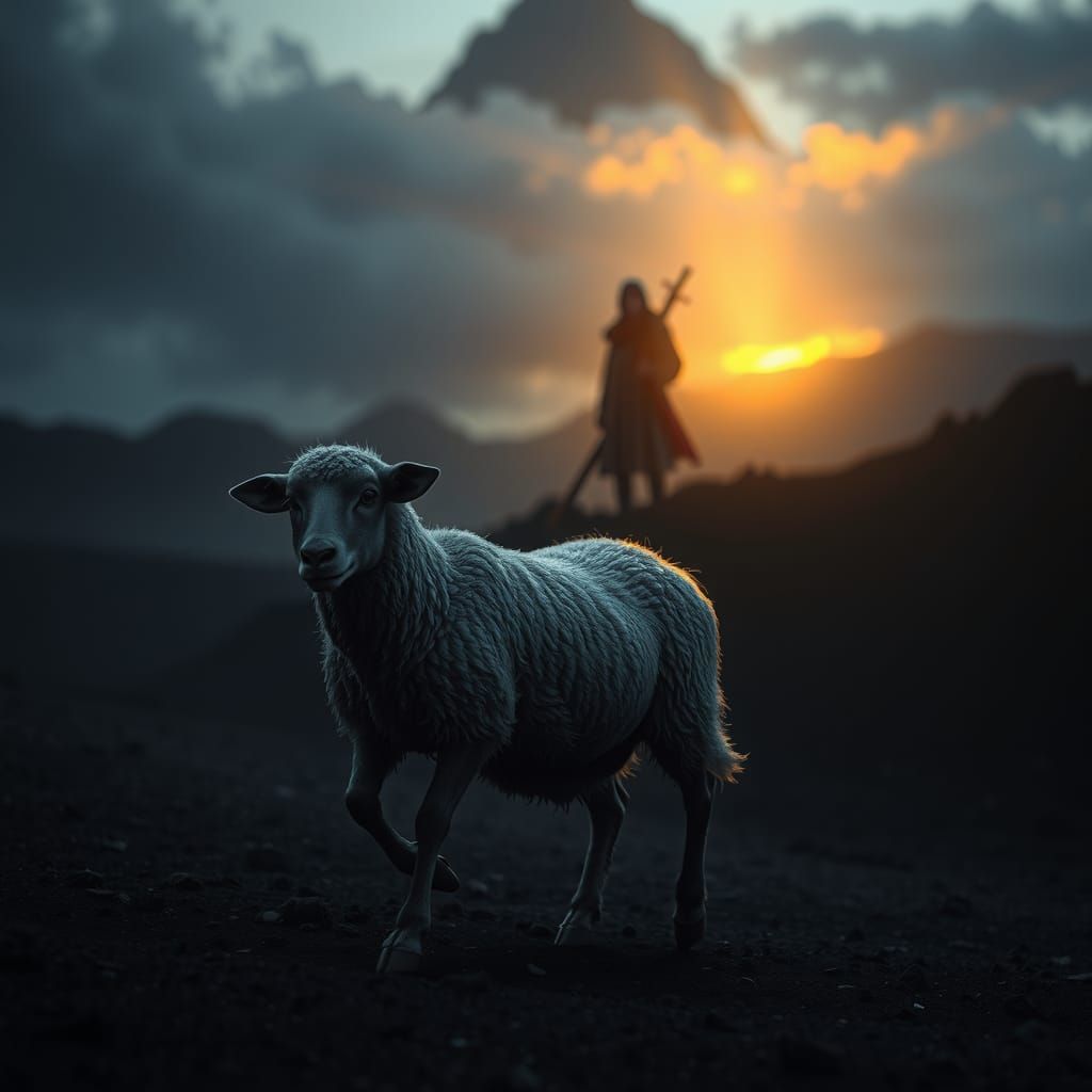Sheep Walks Through Shadowy Valley in 3D Anime Style