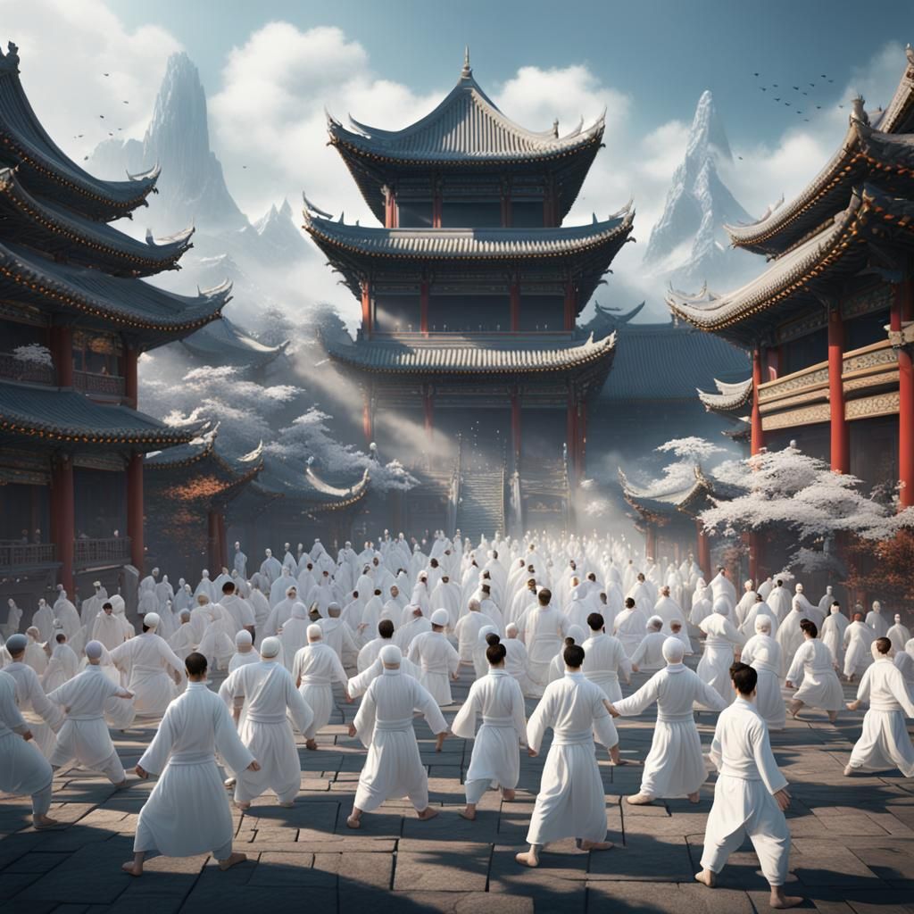 Tai Chi Crowd in White: Fantasy Concept Art