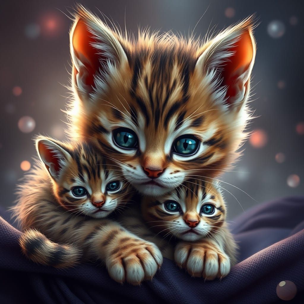 Magical Moment between a Baby and Kitten in Fantastical Digi...