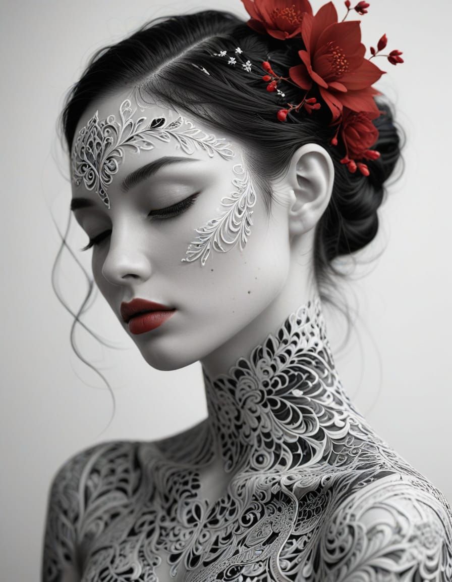 Elegant Black and White Portrait of a Serene Young Woman