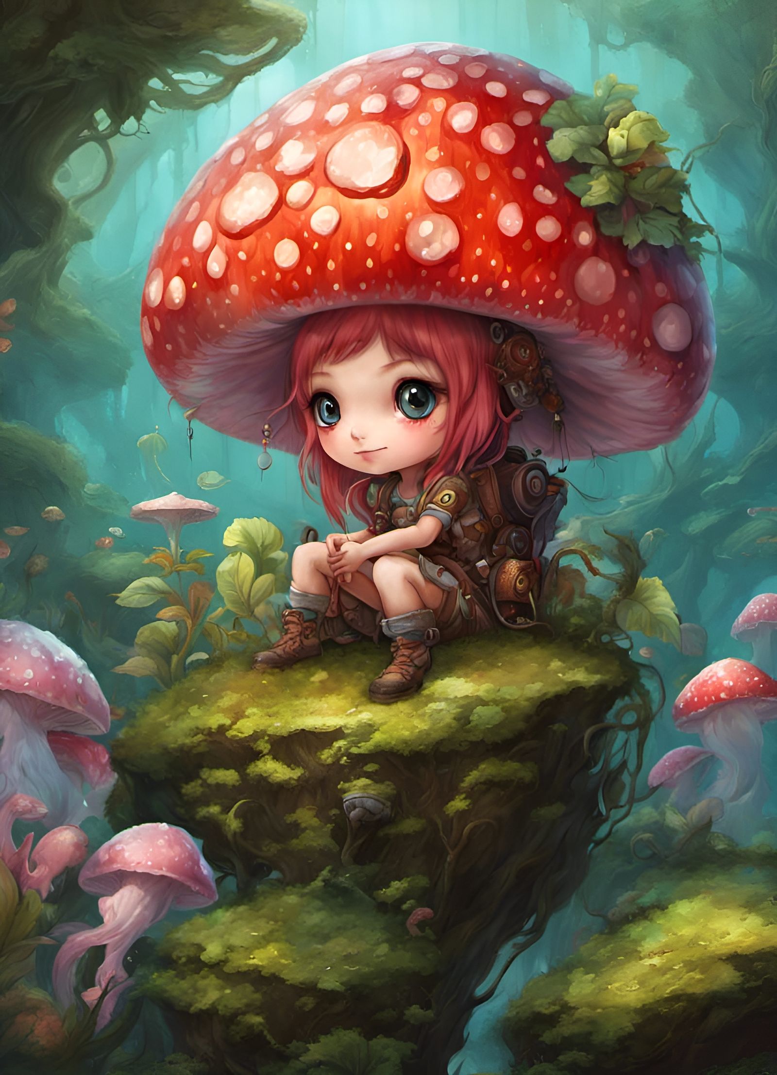 Chibi Strawberry Octopus in Fantasy Reef