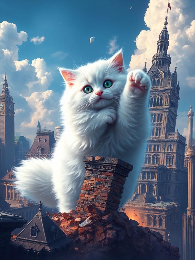 Giant Kitten Knocks Over Post Office Tower