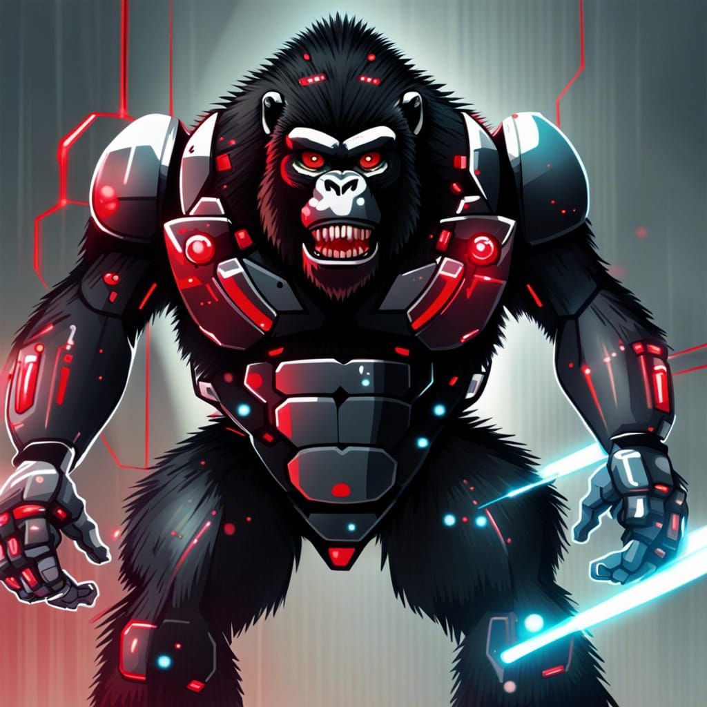 Cybernetic Gorilla Illustration in Anime Style
