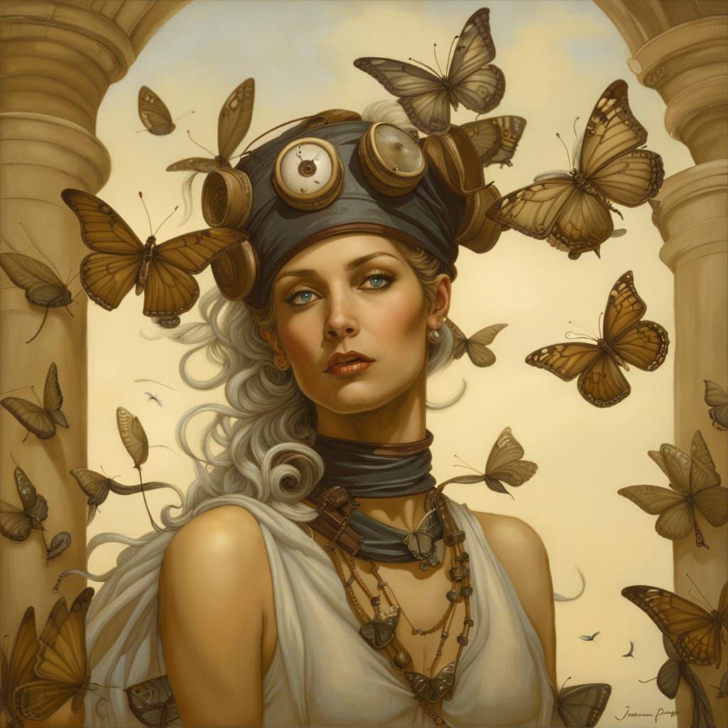 Steampunk Woman with Butterflies in Parkes Style