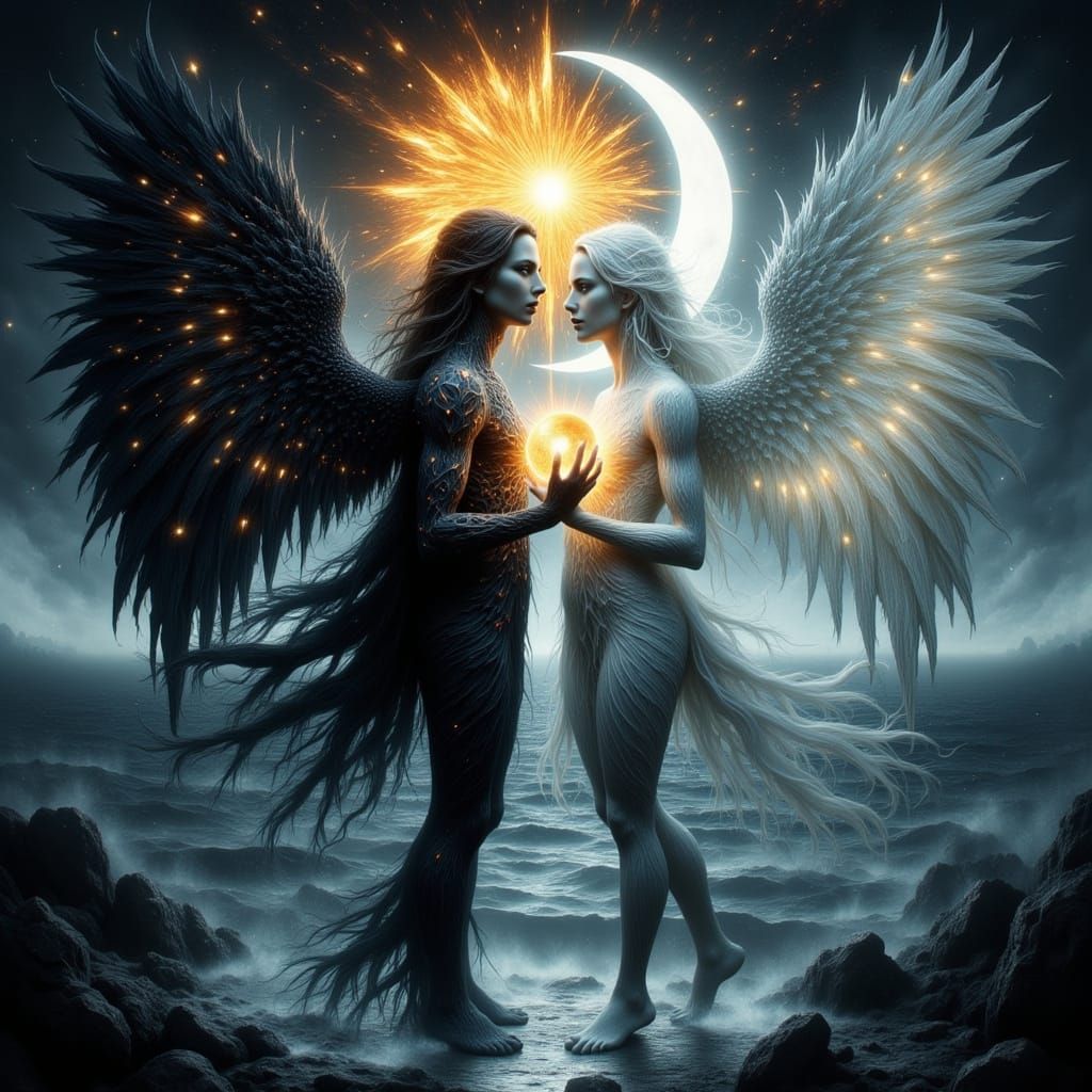 Ethereal Angels Unite in Harmony, Blending Yin and Yang