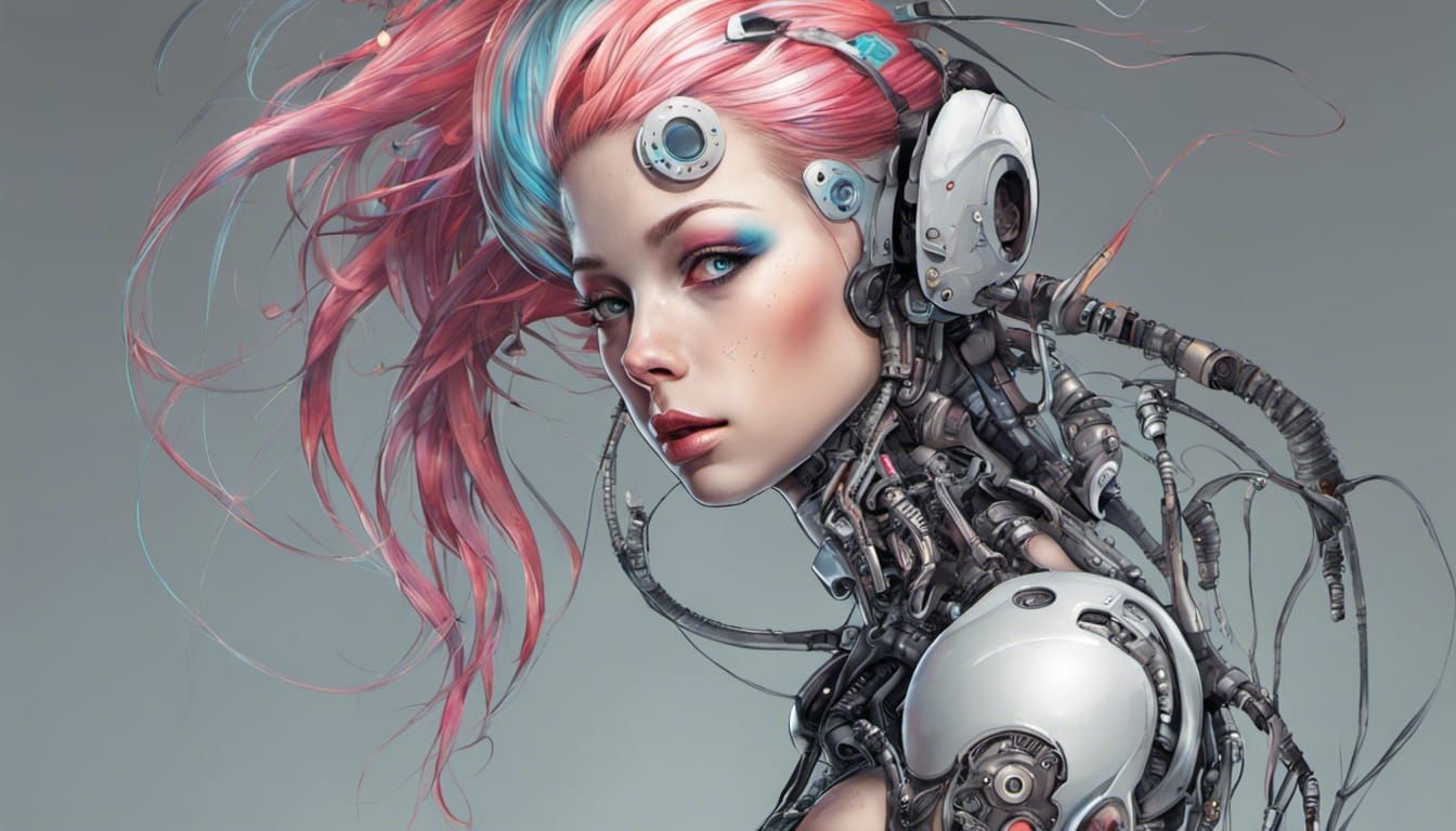 Cyborg Girl with Cybernetic Implants and Tattoos