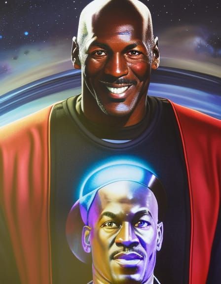 Portrait of michael jordan as Space Pirate Captain Harlock from disney movie "Pirates of the space". Intricate _details...