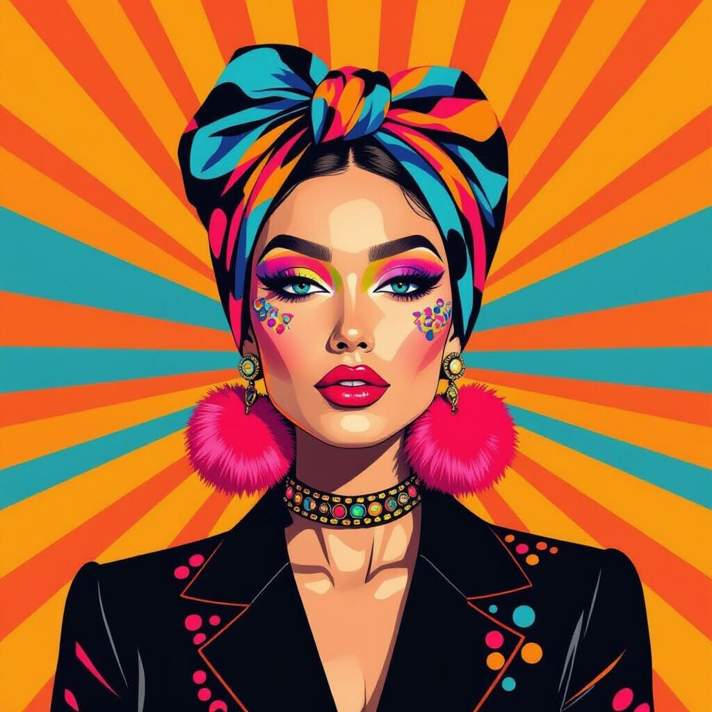 Pop Art Woman with Geometric Makeup in Bold Colors