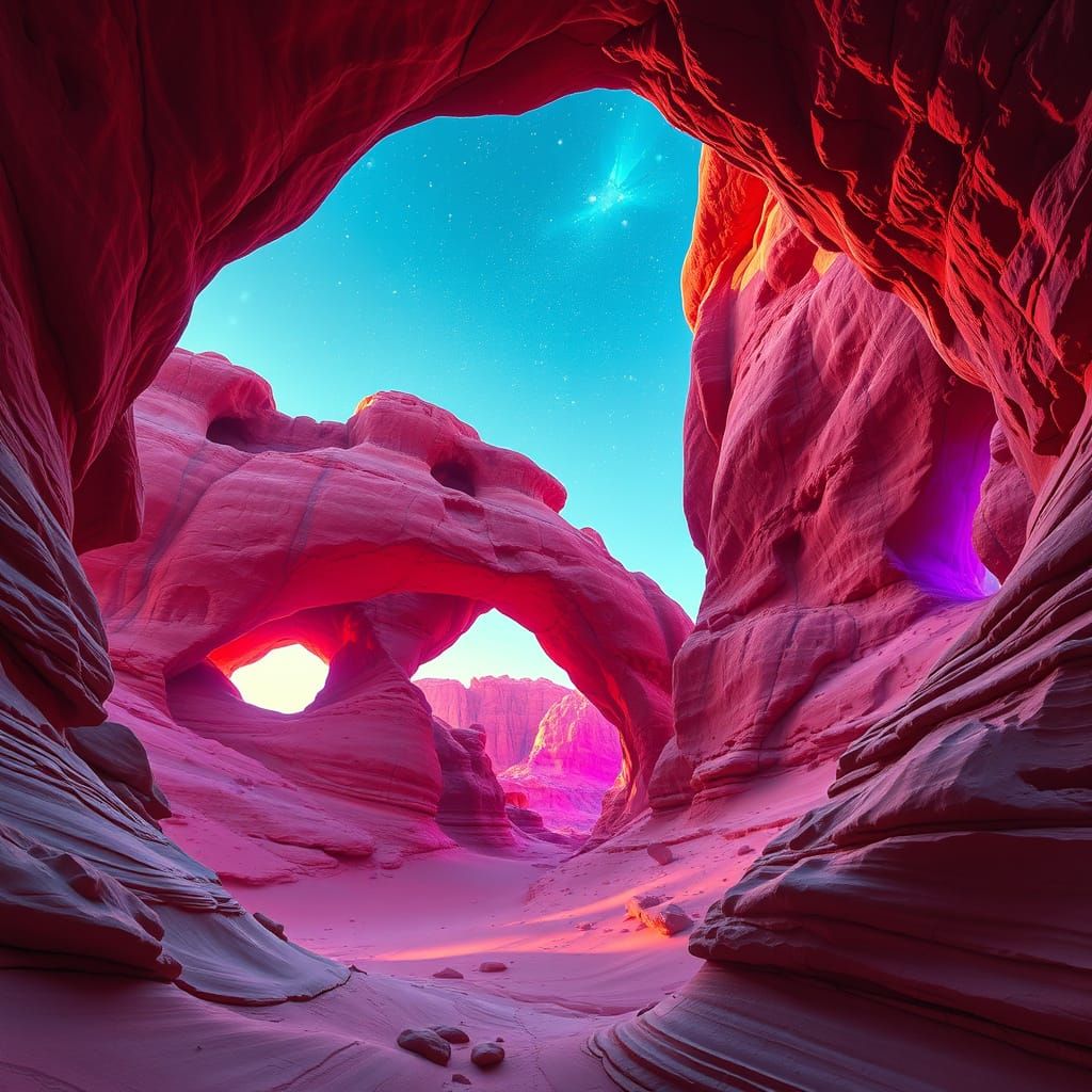 Psychedelic Red Stone Arches in Hyper-Realistic 8k