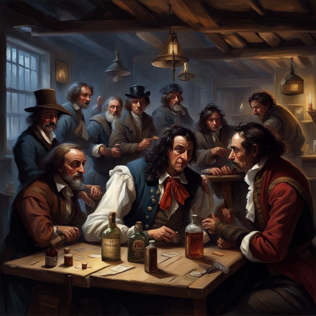 Sinister Tavern Treason Plot in Baroque Style