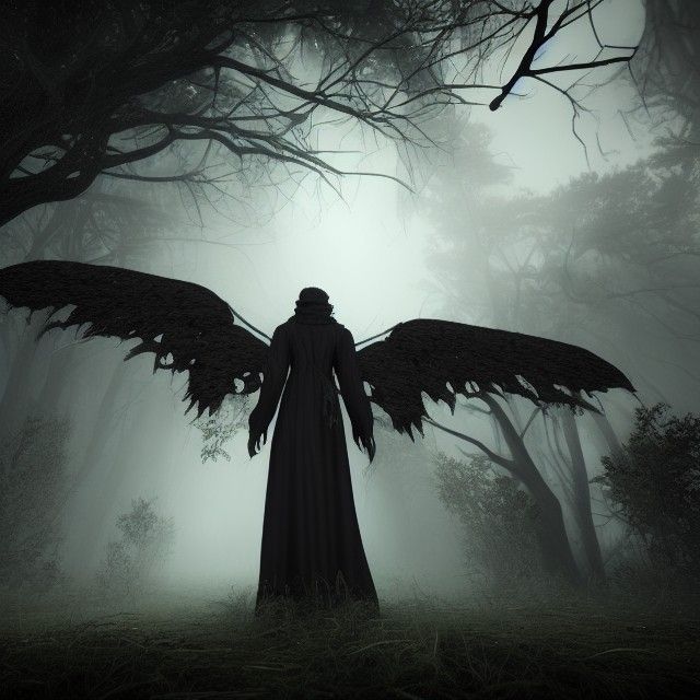 Gothic Vampire with Angel Wings in Dark Forest